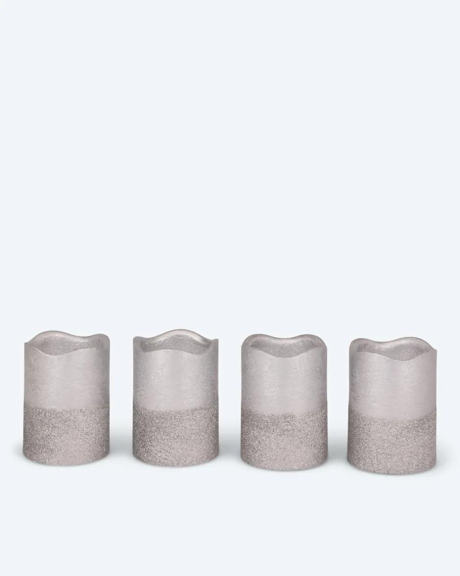 Clearance LED-Stumpenkerzen in Metallic-Glitzer, 4tlg. Dekoration