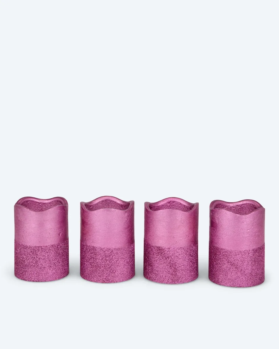 Clearance LED-Stumpenkerzen in Metallic-Glitzer, 4tlg. Dekoration