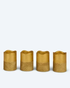 Clearance LED-Stumpenkerzen in Metallic-Glitzer, 4tlg. Dekoration