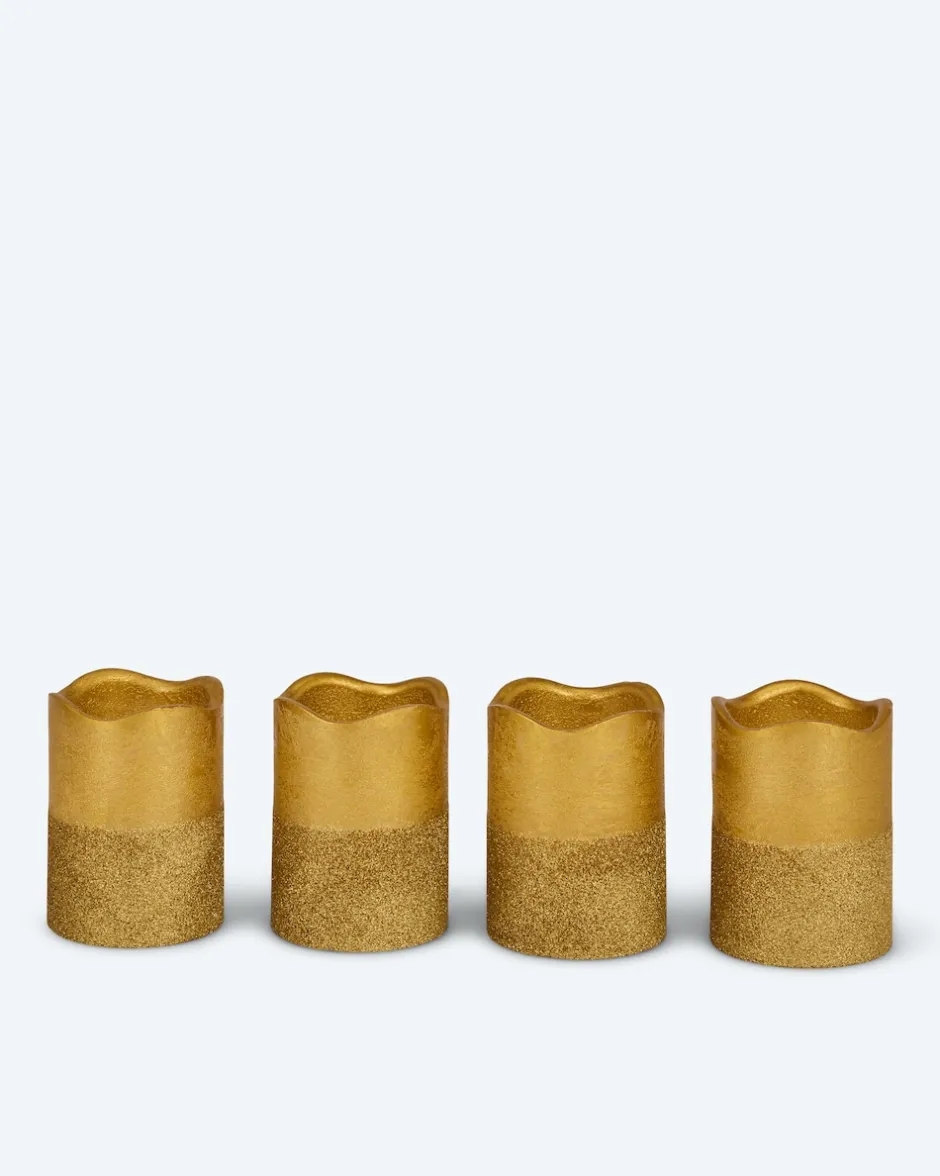 Clearance LED-Stumpenkerzen in Metallic-Glitzer, 4tlg. Dekoration