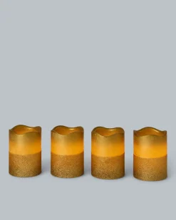 Clearance LED-Stumpenkerzen in Metallic-Glitzer, 4tlg. Dekoration