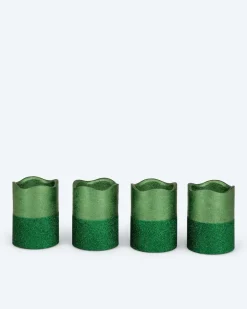 Clearance LED-Stumpenkerzen in Metallic-Glitzer, 4tlg. Dekoration