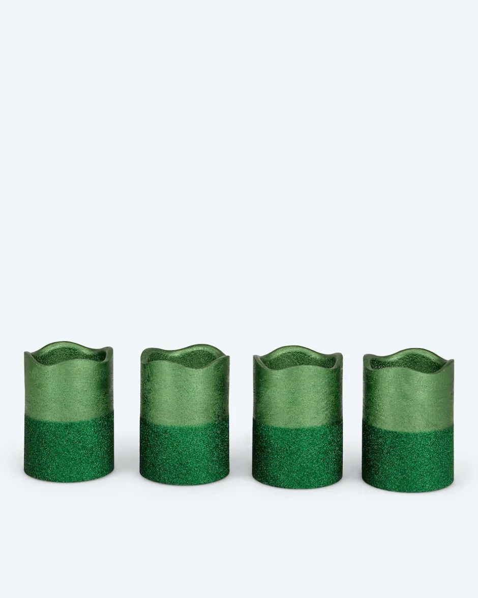 Clearance LED-Stumpenkerzen in Metallic-Glitzer, 4tlg. Dekoration