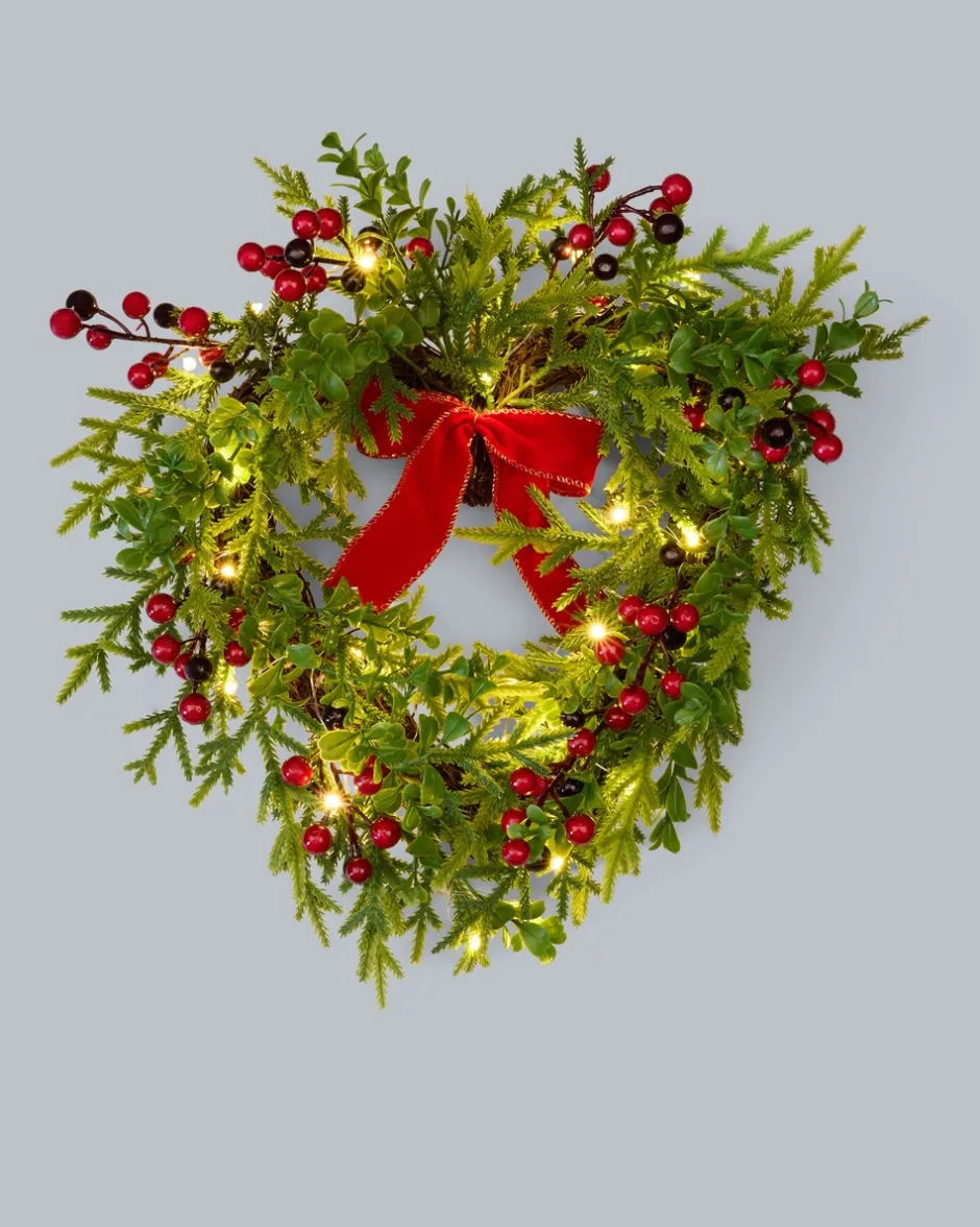 Outlet LED-Türkranz Herz mit Beeren Dekoration