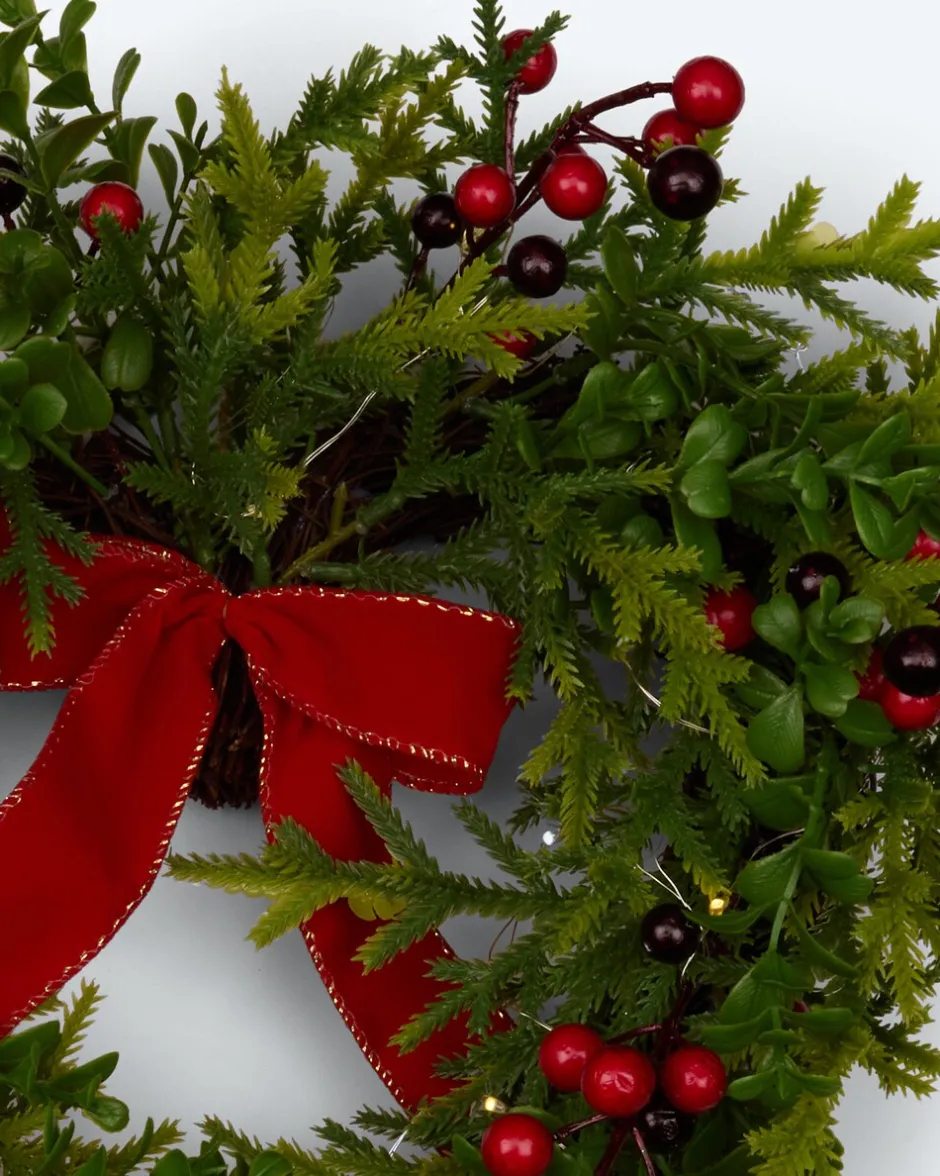 Outlet LED-Türkranz Herz mit Beeren Dekoration