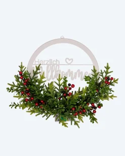 Best LED-Türkranz Willkommen mit Beeren Dekoration