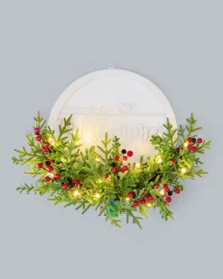 Best LED-Türkranz Willkommen mit Beeren Dekoration