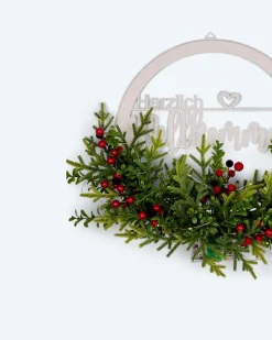 Best LED-Türkranz Willkommen mit Beeren Dekoration