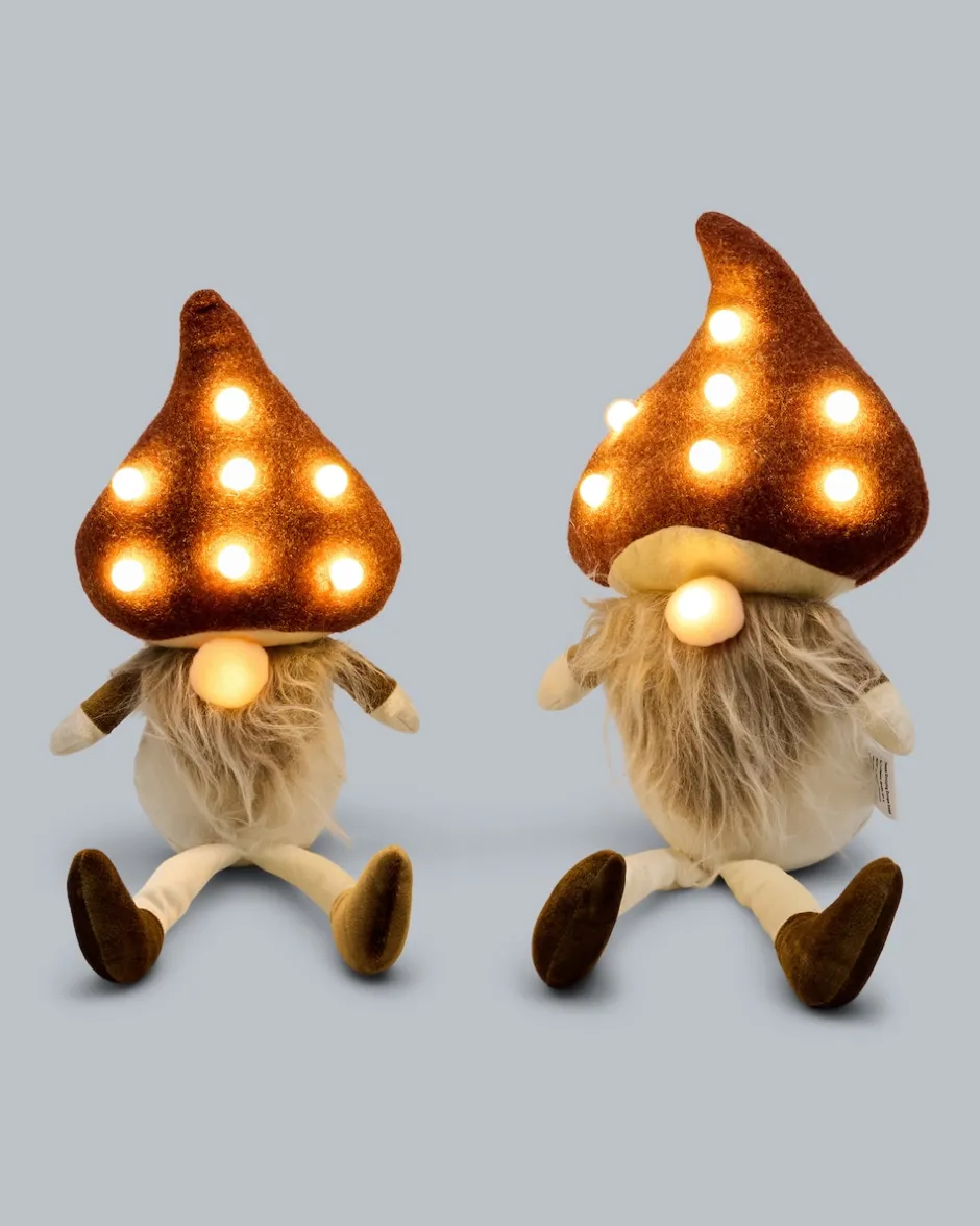 LED-Wichtel mit Pilzmütze, 2tlg. Dekoration