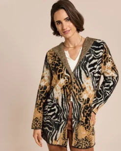 Clearance Long-Cardigan mit Animal-Jacquard Strickware