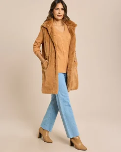 Online Longweste aus Webpelz mit Kapuze Jacken & Mäntel