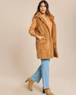 Online Longweste aus Webpelz mit Kapuze Jacken & Mäntel