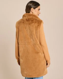 Online Longweste aus Webpelz mit Kapuze Jacken & Mäntel