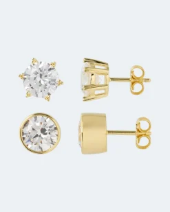 New Ohrstecker-Set mit Zirkonia, 2 Paar Ohrringe