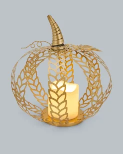 Outdoor Metallkürbis mit LED Kerze Dekoration