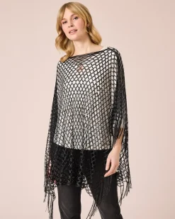 Hot Poncho mit Fransen Strickware