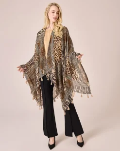 Outlet Poncho mit Quasten Strickware