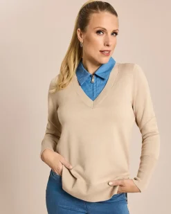 Outlet Pulli mit Jeanshemd Kragen Shirts & Tops