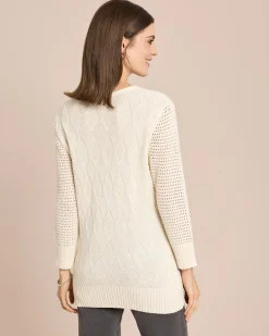 Discount Pullover mit Ajour-Ärmel und Karo-Struktur Strickware