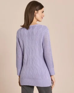 Discount Pullover mit Ajour-Ärmel und Karo-Struktur Strickware