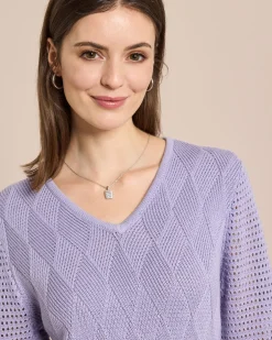 Discount Pullover mit Ajour-Ärmel und Karo-Struktur Strickware