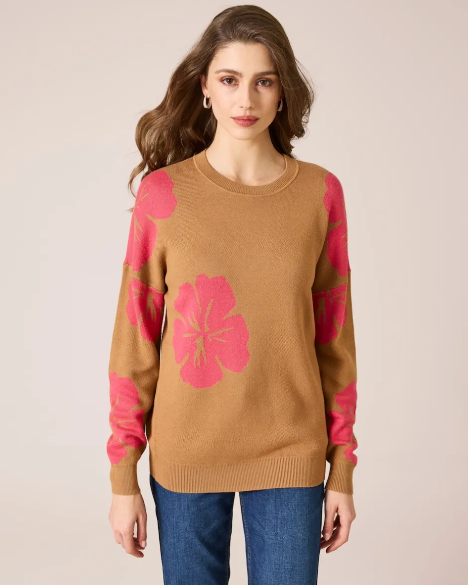 Hot Pullover mit Blumen-Jacquard Strickware