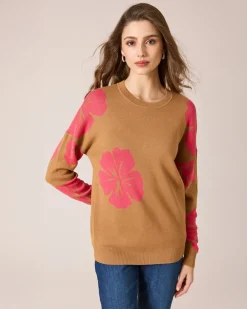 Hot Pullover mit Blumen-Jacquard Strickware