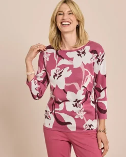 Sale Pullover mit Blumen-Muster, Jacquard Strickware