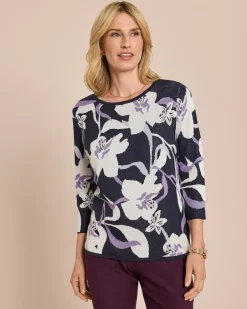 Sale Pullover mit Blumen-Muster, Jacquard Strickware