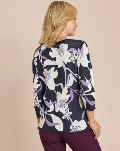 Sale Pullover mit Blumen-Muster, Jacquard Strickware