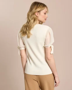 Outlet Pullover mit Chiffon-Ärmeln Strickware