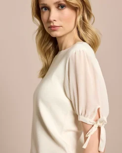 Outlet Pullover mit Chiffon-Ärmeln Strickware