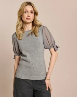 Outlet Pullover mit Chiffon-Ärmeln Strickware