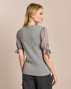 Outlet Pullover mit Chiffon-Ärmeln Strickware