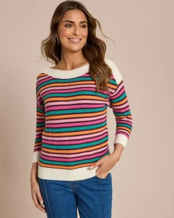 Clearance Pullover mit farbigen Streifen Strickware