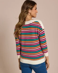 Clearance Pullover mit farbigen Streifen Strickware