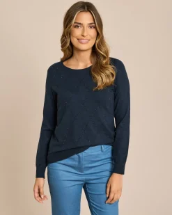 Outlet Pullover mit Karo-Design in Strass Strickware