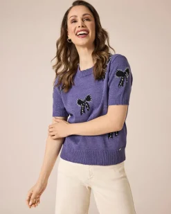 Outlet Pullover mit Schleifen und Steinchen Strickware