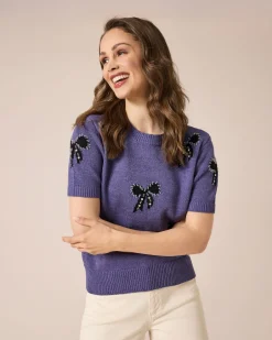 Outlet Pullover mit Schleifen und Steinchen Strickware