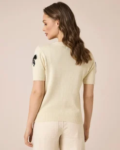 Outlet Pullover mit Schleifen und Steinchen Strickware