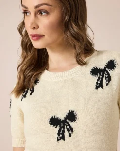 Outlet Pullover mit Schleifen und Steinchen Strickware