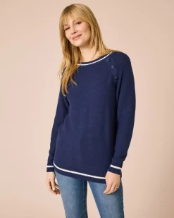 Hot Pullover mit Streifen & Dekoknöpfen Strickware