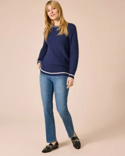 Hot Pullover mit Streifen & Dekoknöpfen Strickware