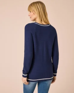 Hot Pullover mit Streifen & Dekoknöpfen Strickware