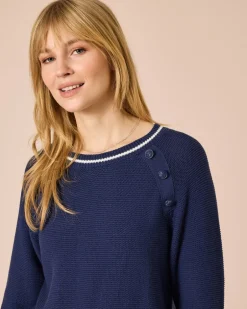 Hot Pullover mit Streifen & Dekoknöpfen Strickware