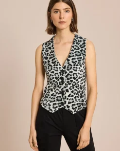 Outlet Samtweste mit Leopardenmuster Jacken & Mäntel