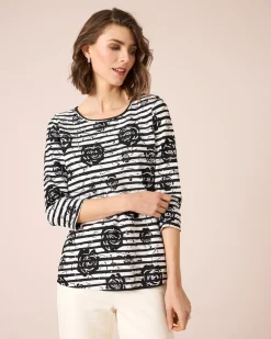 Outlet Shirt mit Blumen- und Streifendruck Shirts & Tops