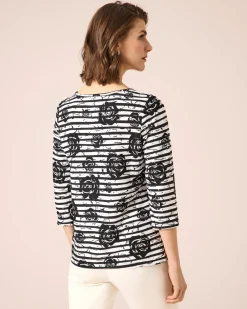 Outlet Shirt mit Blumen- und Streifendruck Shirts & Tops