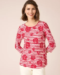 Outlet Shirt mit Blumen- und Streifendruck Shirts & Tops