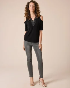 Online Shirt mit Glitzer Cut Out Shirts & Tops